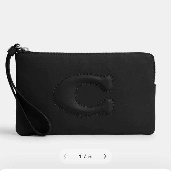 NWT Coach Large Black Leather Wristlet - Picture 1 of 7